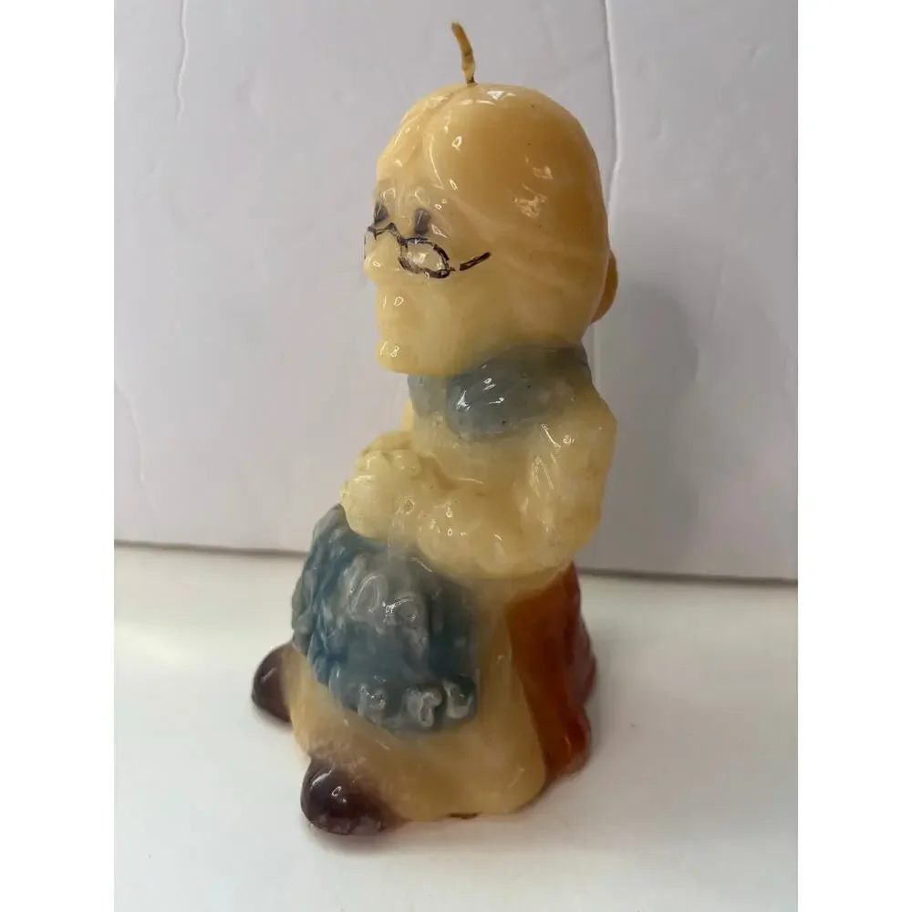 Vintage Glossy Molded Wax Candle Unique Grandma Grandmother Single Wick 6.5